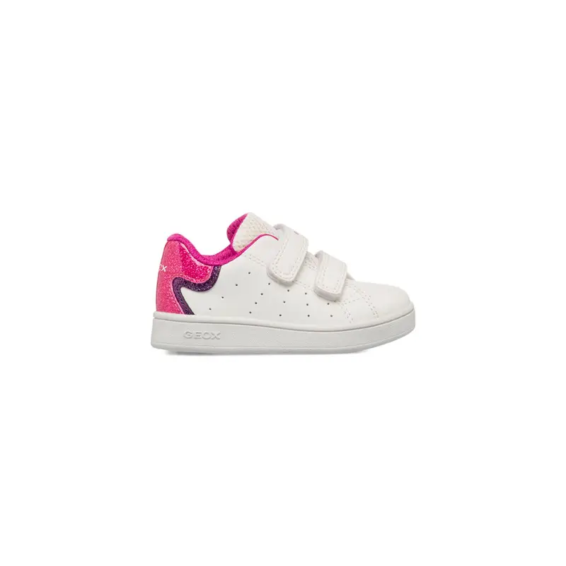 Sneakers bianche da bambina con doppio velcro e dettaglio colorato