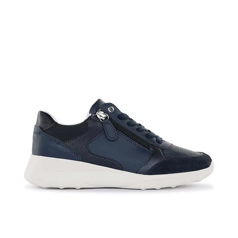 Sneakers blu da donna in pelle con zip laterale