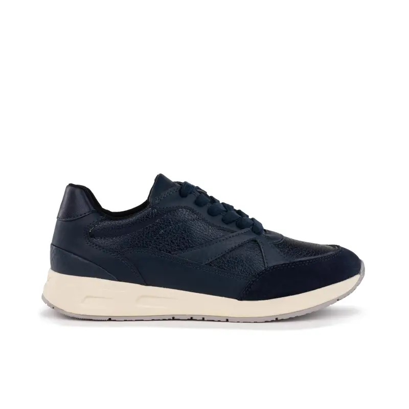 Sneakers blu in pelle con cuciture