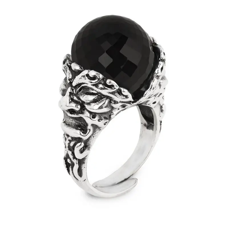 Anello Argento 925 Con Maschere E Onice Sfaccettato - Gerardo Sacco