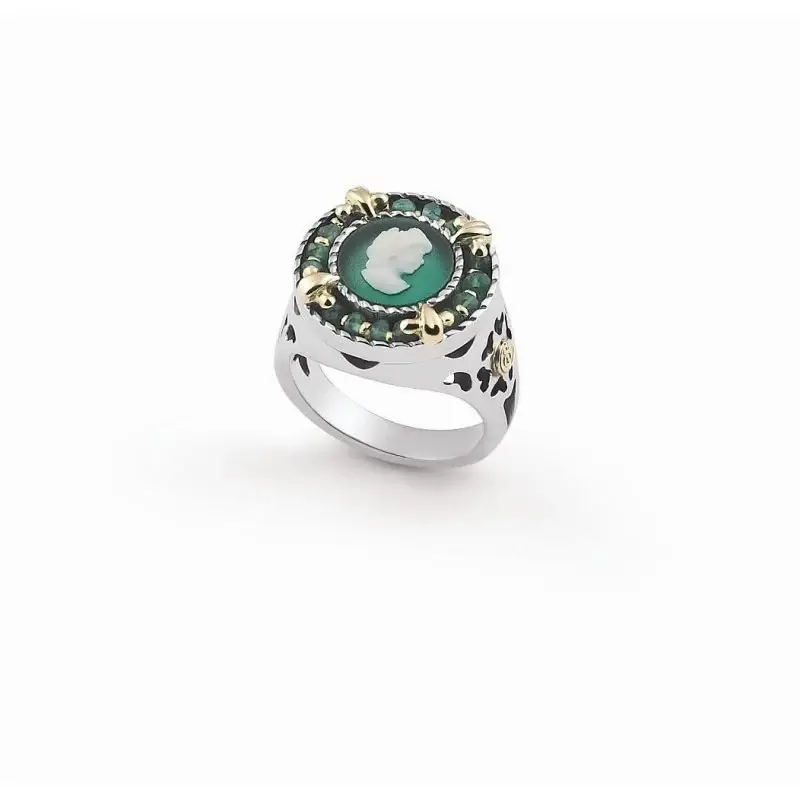 Anello Au 18Kt, Ag 925, Agata Colorata E Onice Verde - Gerardo Sacco