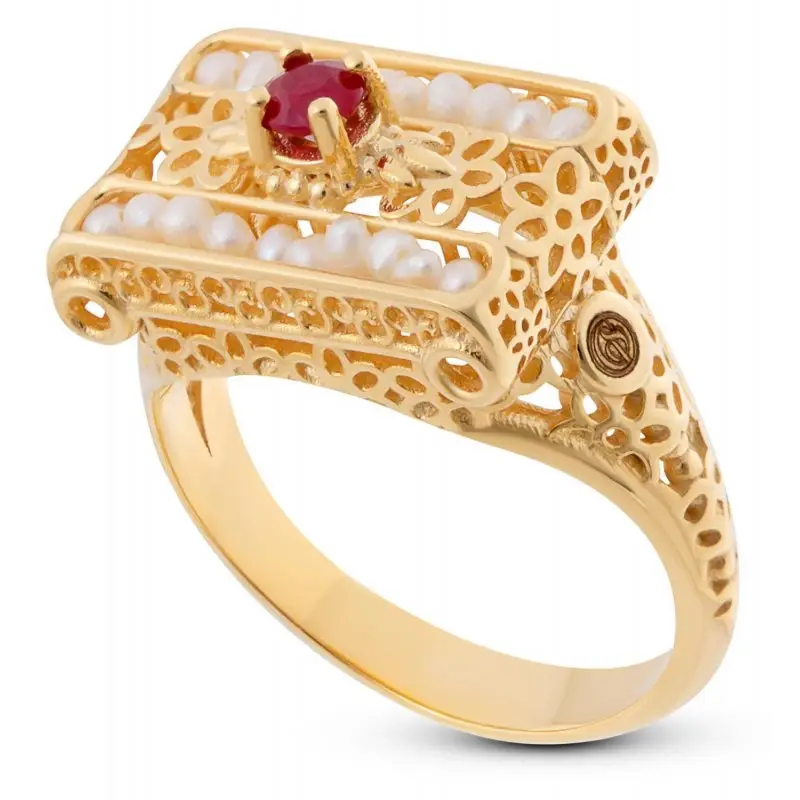 Anello Oro 375/000 Microperle E Rubino - Gerardo Sacco