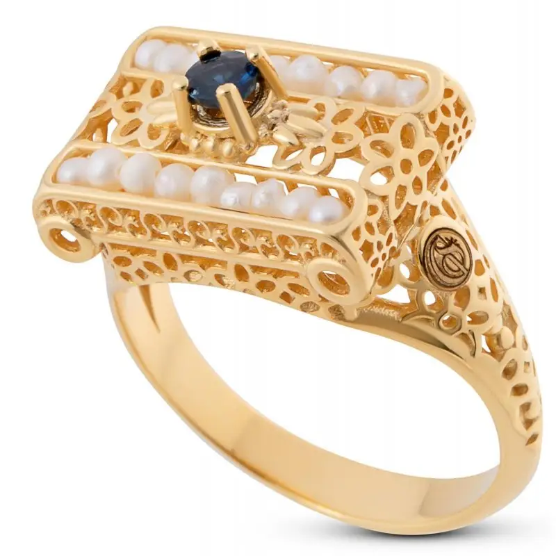 Anello Oro 375/000 Microperle E Zaffiro - Gerardo Sacco