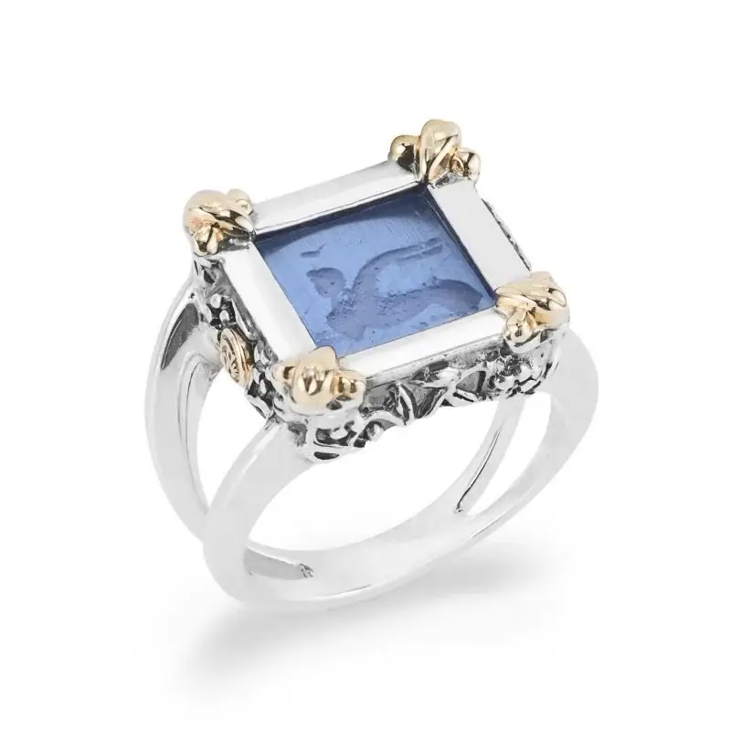 Anello Quadrato Arg 925/000 Fregi Oro 750/000 - Gerardo Sacco