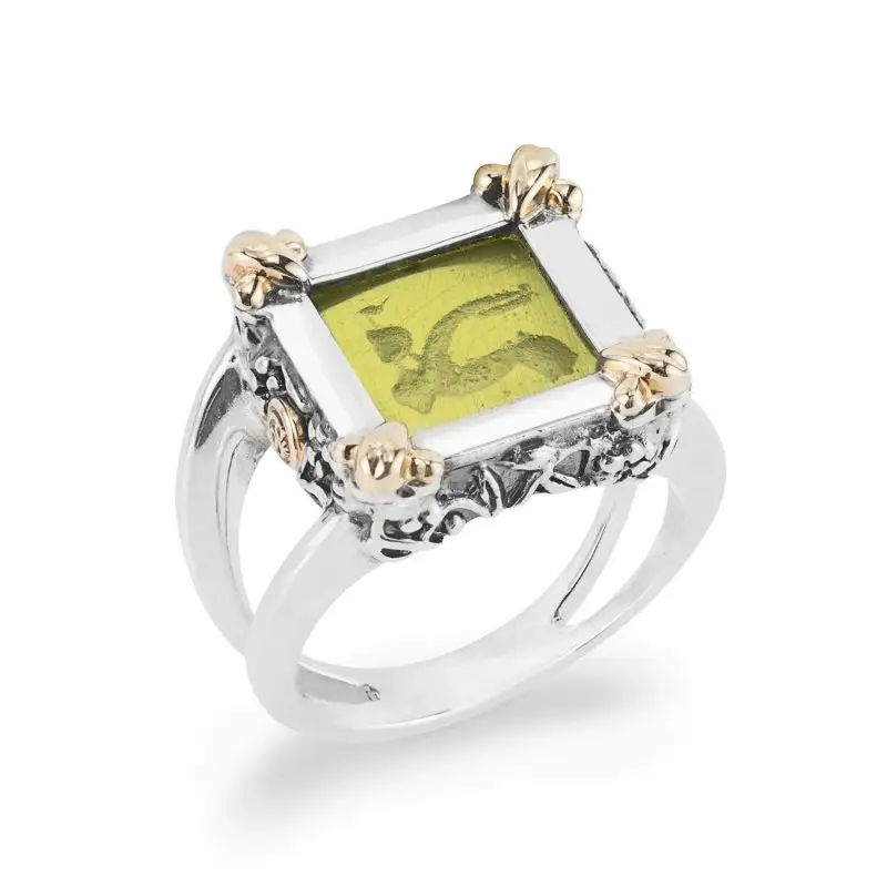 Anello Quadrato Arg 925/000 Fregi Oro 750/000 Gerardo Sacco