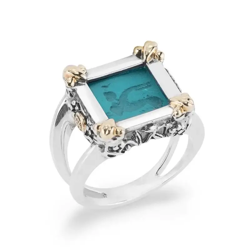 Anello Quadrato Argento 925 Fregi Oro 750 P Vitrea - Gerardo Sacco