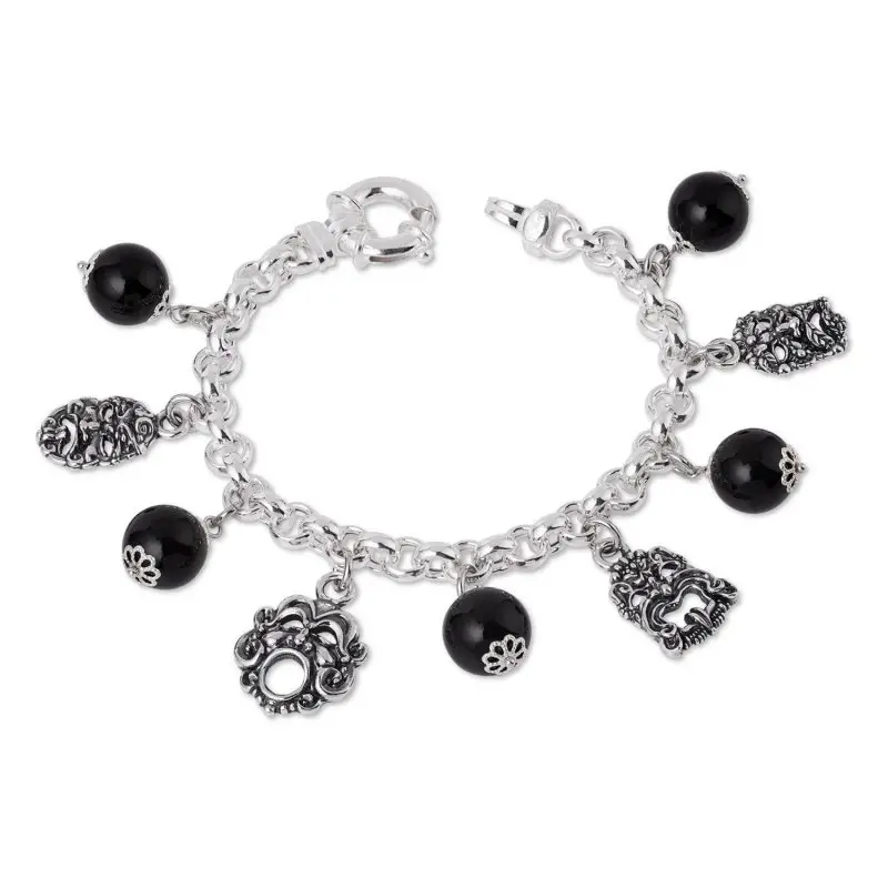 Bracciale Charms Argento 925 Con Maschere E Agate - Gerardo Sacco