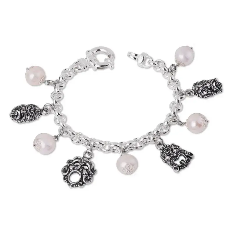 Bracciale Charms Argento 925 Con Maschere E Perle - Gerardo Sacco