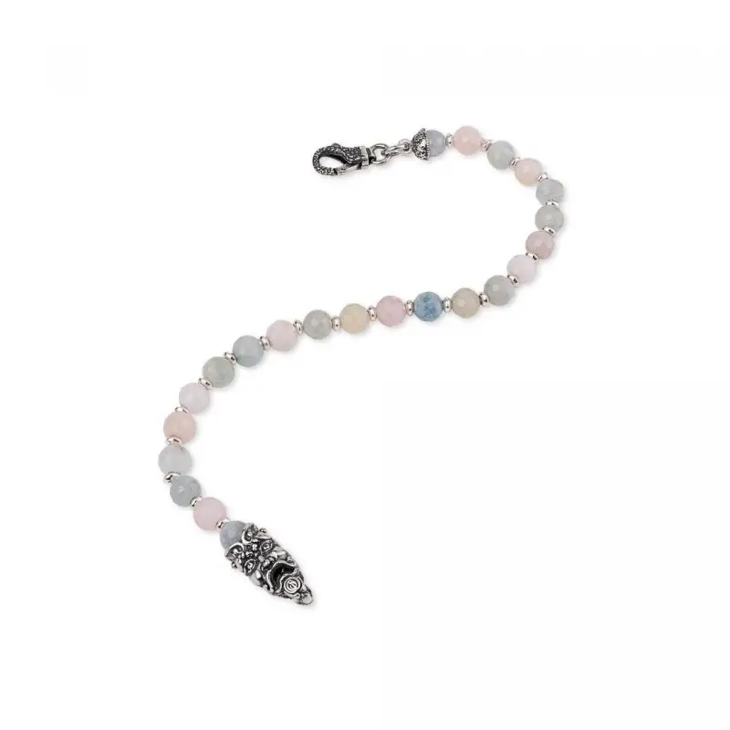 Bracciale Con Maschera E Moschettone Arg 925/000 E Morganite Multicolor - Gerardo Sacco