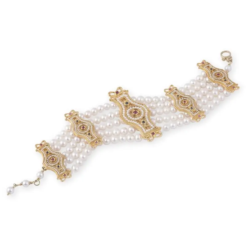 Bracciale In Oro 9 Kt Con Pietre Preziose E Microperle - Gerardo Sacco