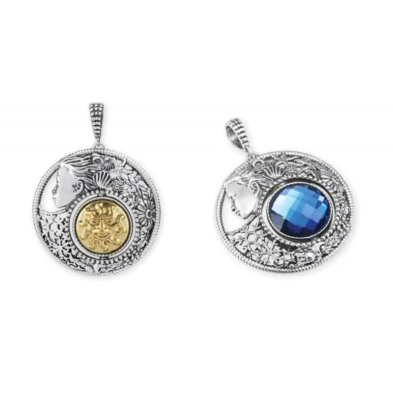 Ciondolo Grande Arg 925/000 Con Cristallo Sfaccettato Agosto - Gerardo Sacco