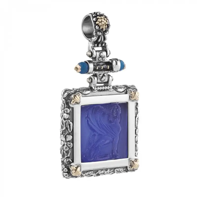 Ciondolo Quadrato Argento 925 Fregi Oro 750 Gerardo Sacco