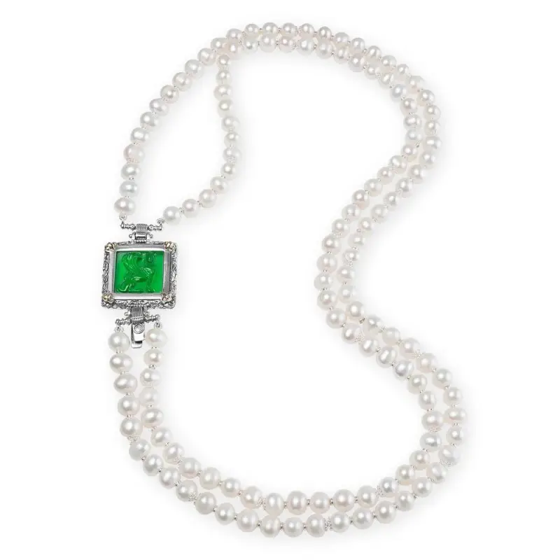 Collana Arg 925/000 Fregi Oro 750/000 P Vitrea E Perle Bianche - Gerardo Sacco