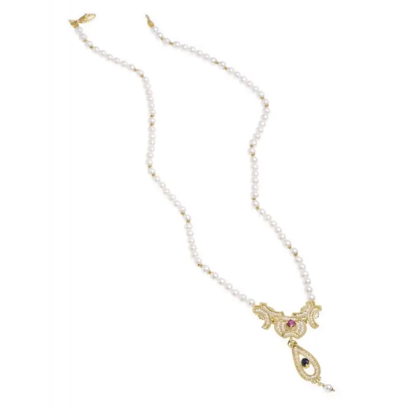 Collana Au Tit 375/000 -750/000 Pietre Preziose Microperle E Perle - Gerardo Sacco