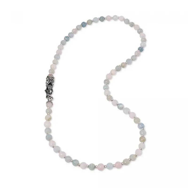 Collana Con Maschera E Moschettone Arg 925/000 E Morganite Multicolr - Gerardo Sacco