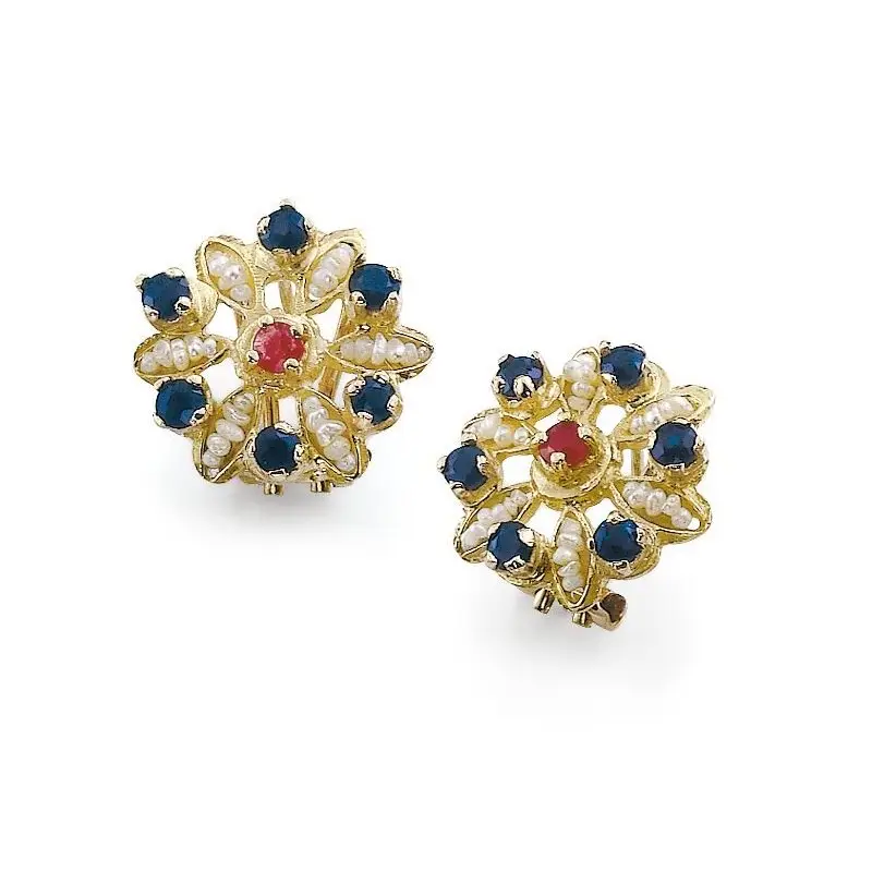 Orecchini A Lobo In Oro, Perle E Pietre Preziose - Gerardo Sacco