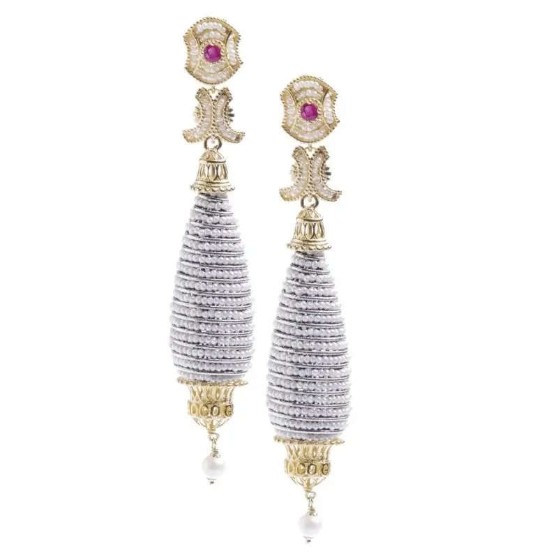 Orecchini Au Tit 375/000-750/000 Arg 925/000 Pietre Preziose E Microperle - Gerardo Sacco