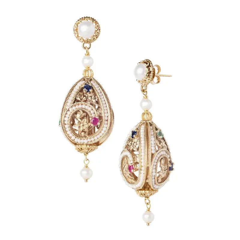 Orecchini In Oro, Perle E Pietre Preziose - Gerardo Sacco