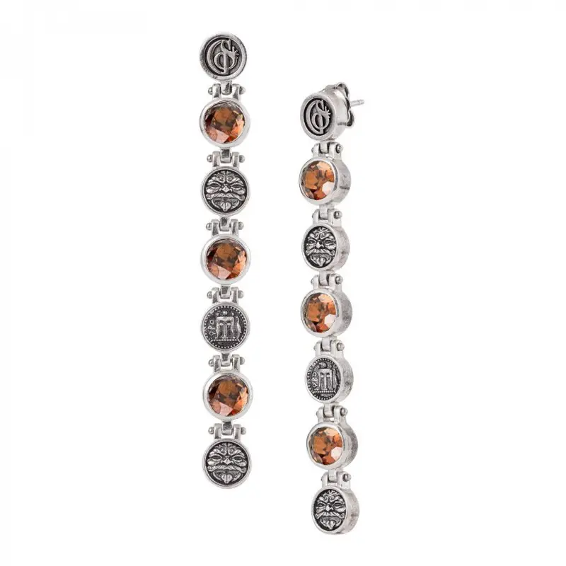 Orecchini Lunghi Con Pietre Colorate E Simboli Magnogreci - Gerardo Sacco