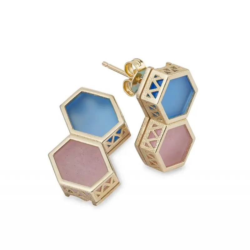 Orecchini Oro Tit 375/000 E Calcedonio Mattonelle - Gerardo Sacco