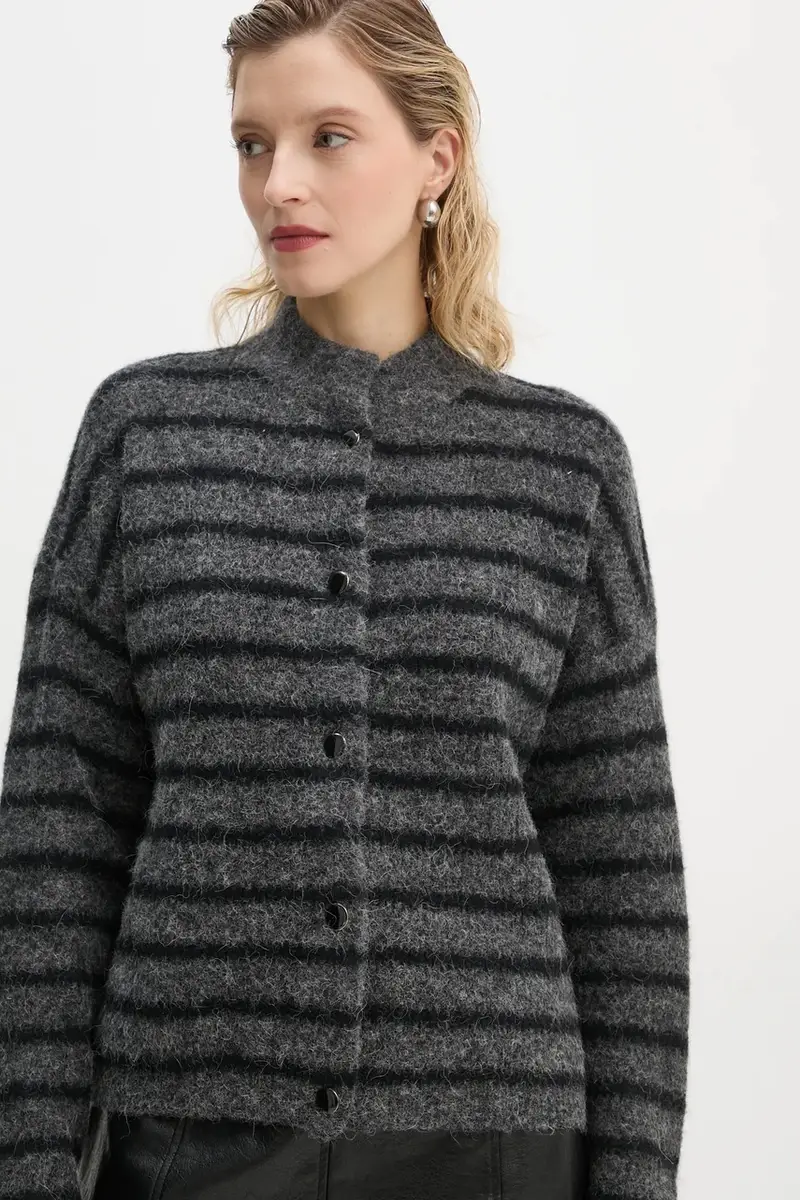 cardigan in lana colore grigio miniatura 4