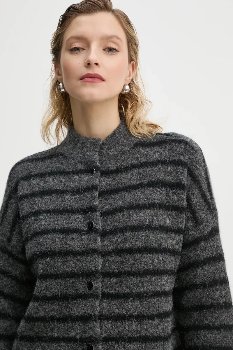 cardigan in lana colore grigio miniatura 5