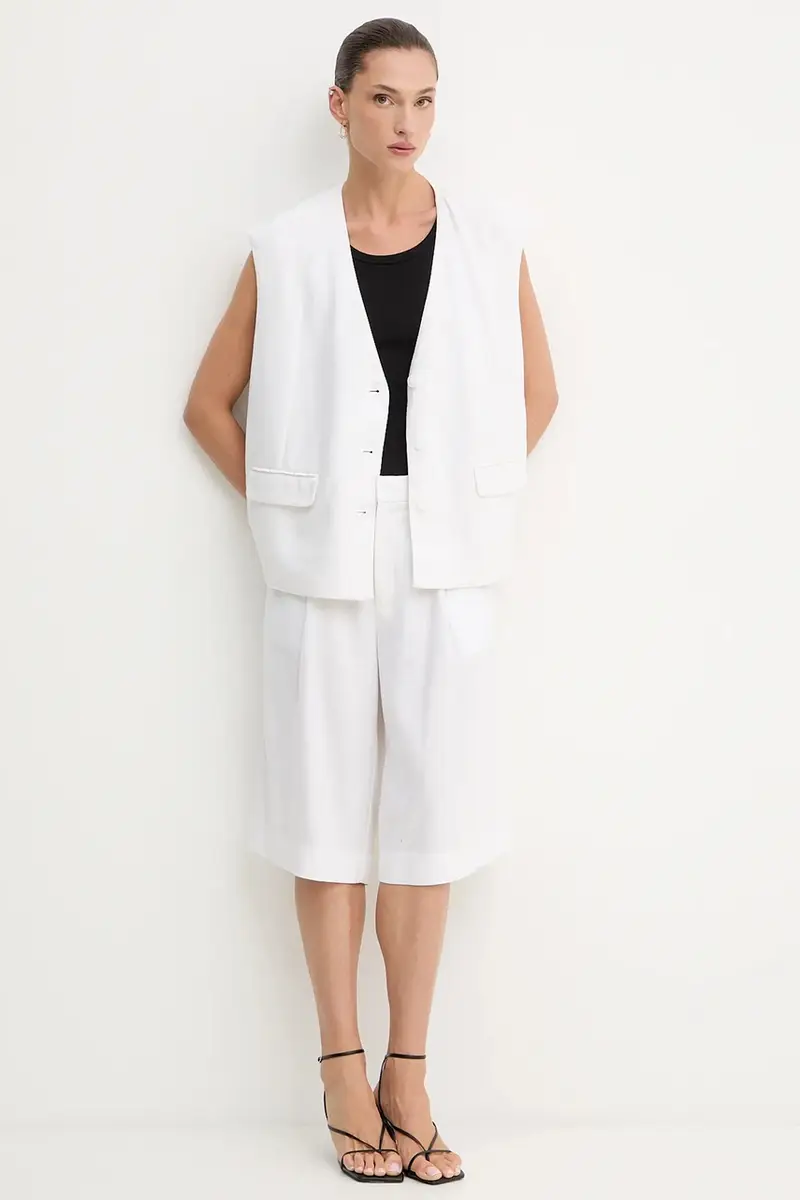 gilè con aggiunta di lino colore bianco 10910239 miniatura 2