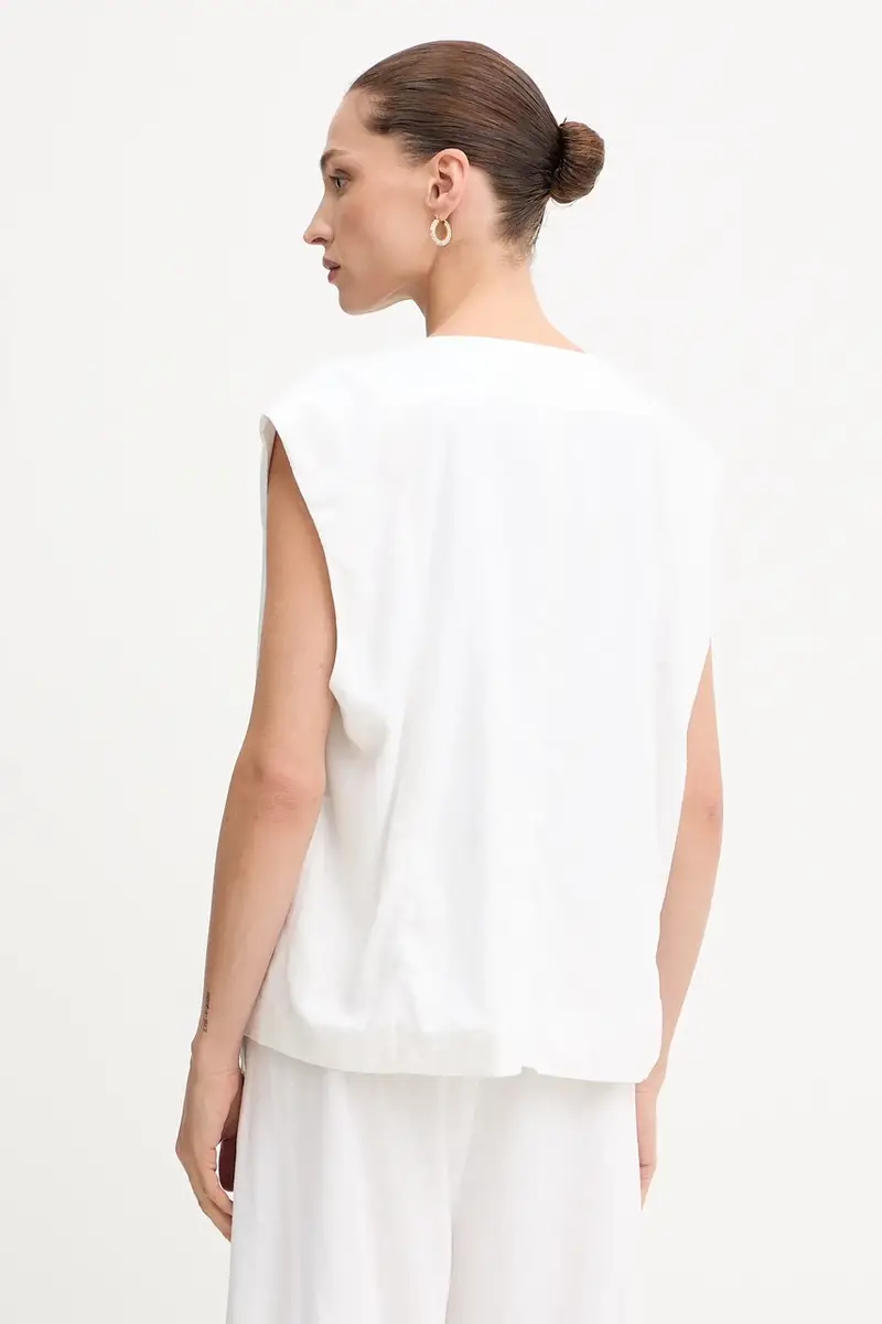 gilè con aggiunta di lino colore bianco 10910239 miniatura 3