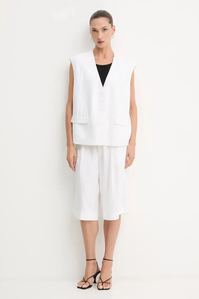 gilè con aggiunta di lino colore bianco 10910239 miniatura 4