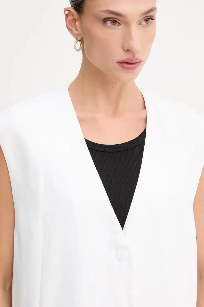 gilè con aggiunta di lino colore bianco 10910239 miniatura 5