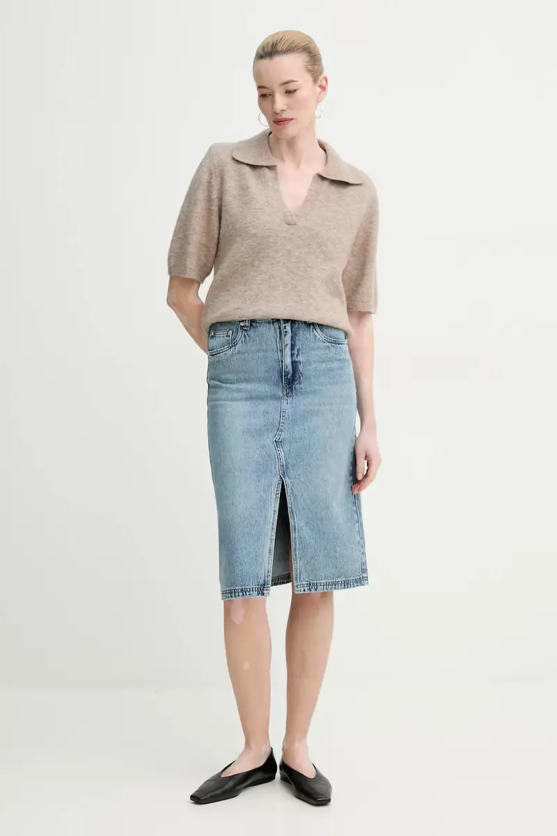 gonna di jeans in cotone colore blu 10909944 miniatura 2