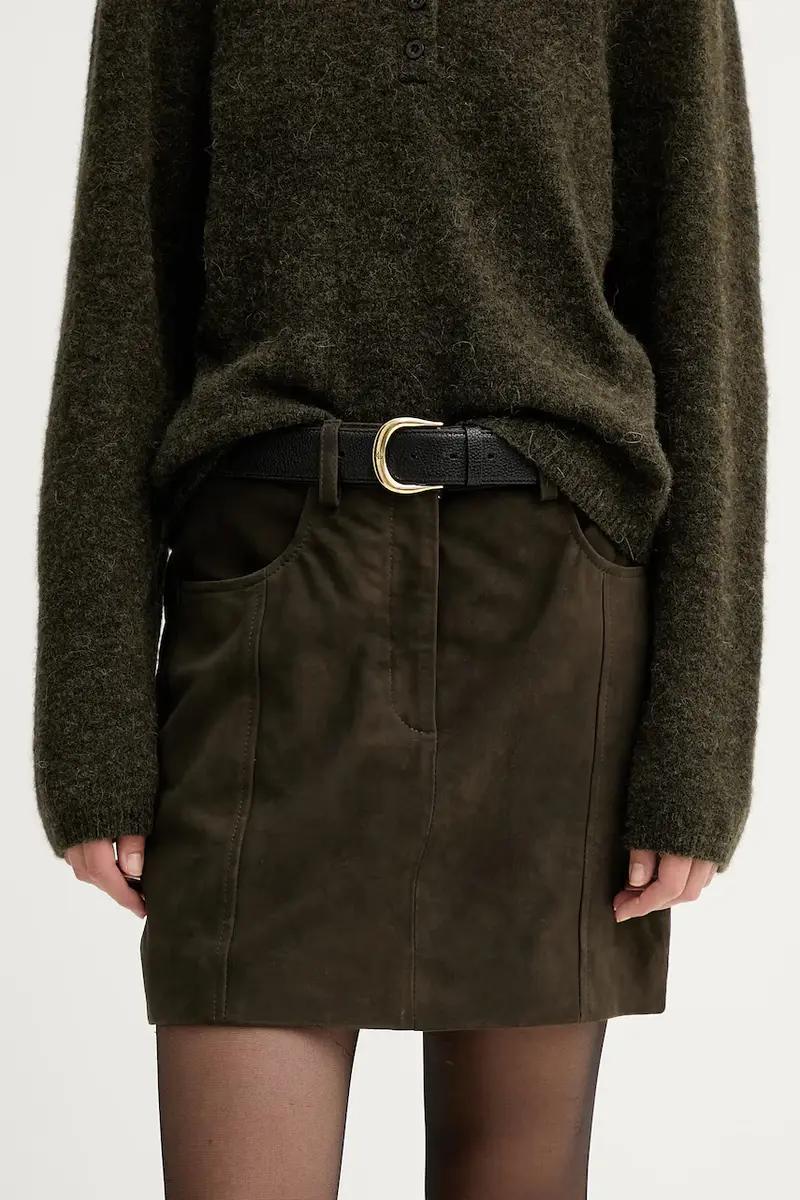 gonna in pelle scamosciata colore verde 10910679