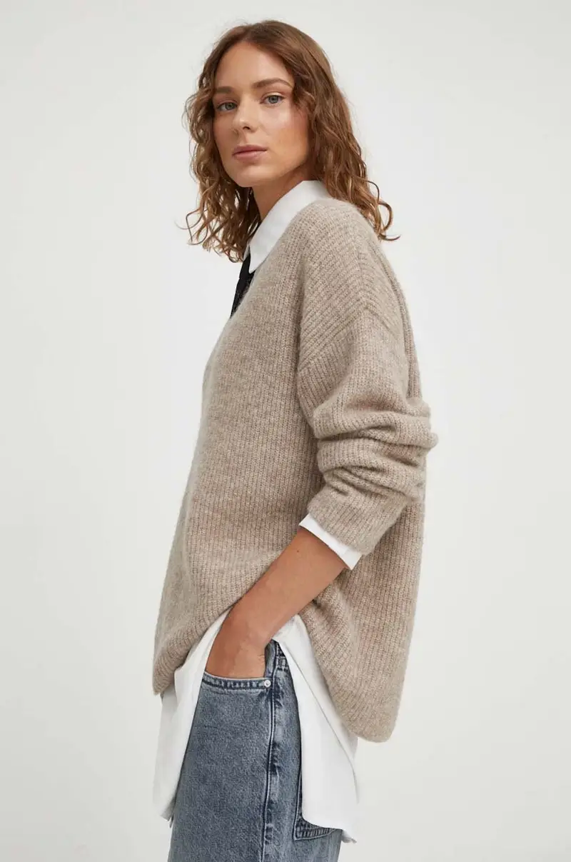 maglione in lana donna Beige miniatura 4