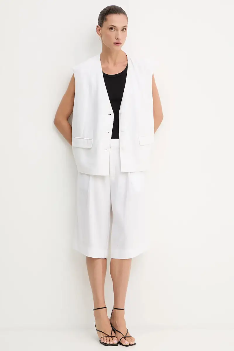 pantaloncini in lino misto donna colore bianco 10910281 miniatura 2