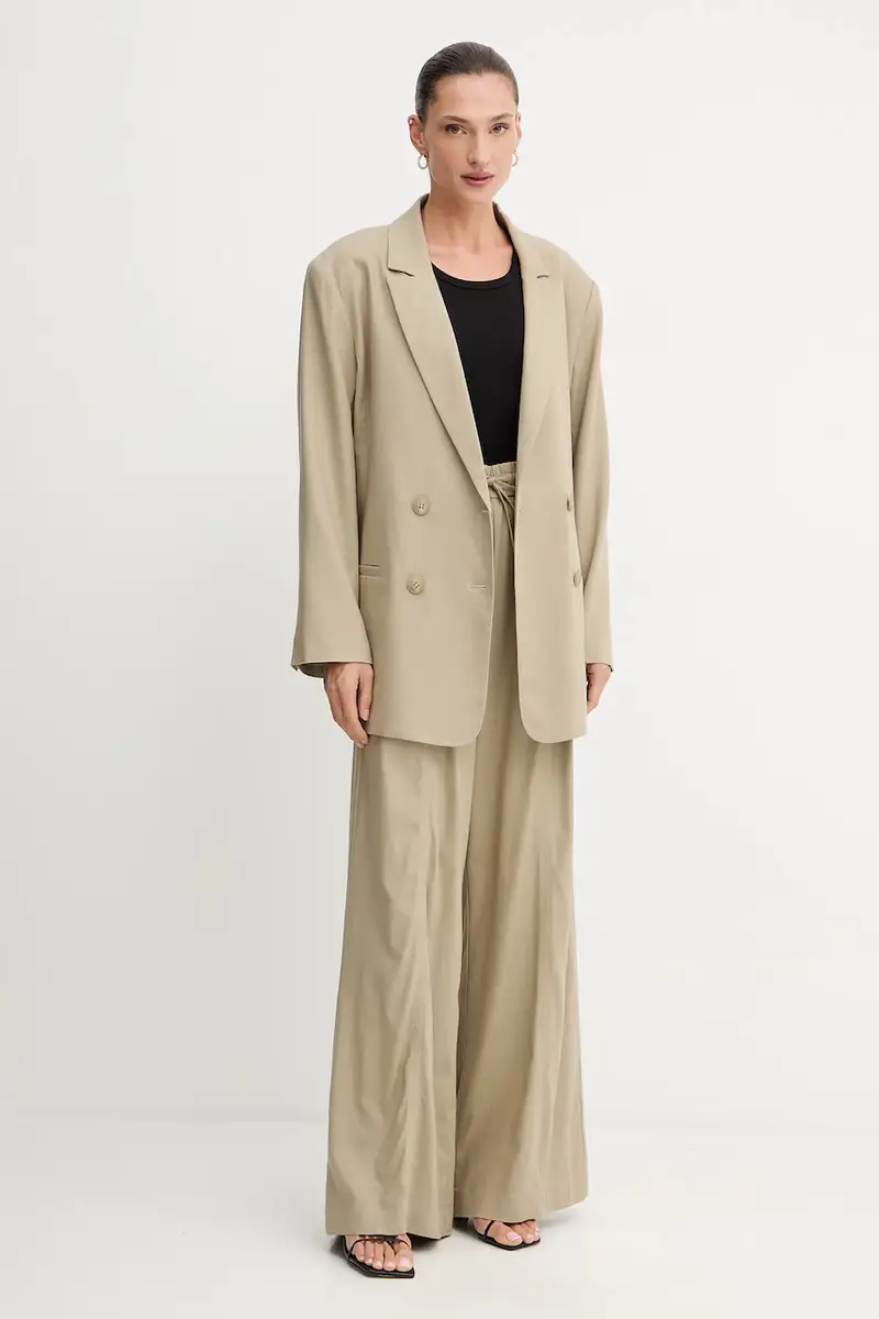 pantaloni in lino misto donna colore verde 10910517 miniatura 2