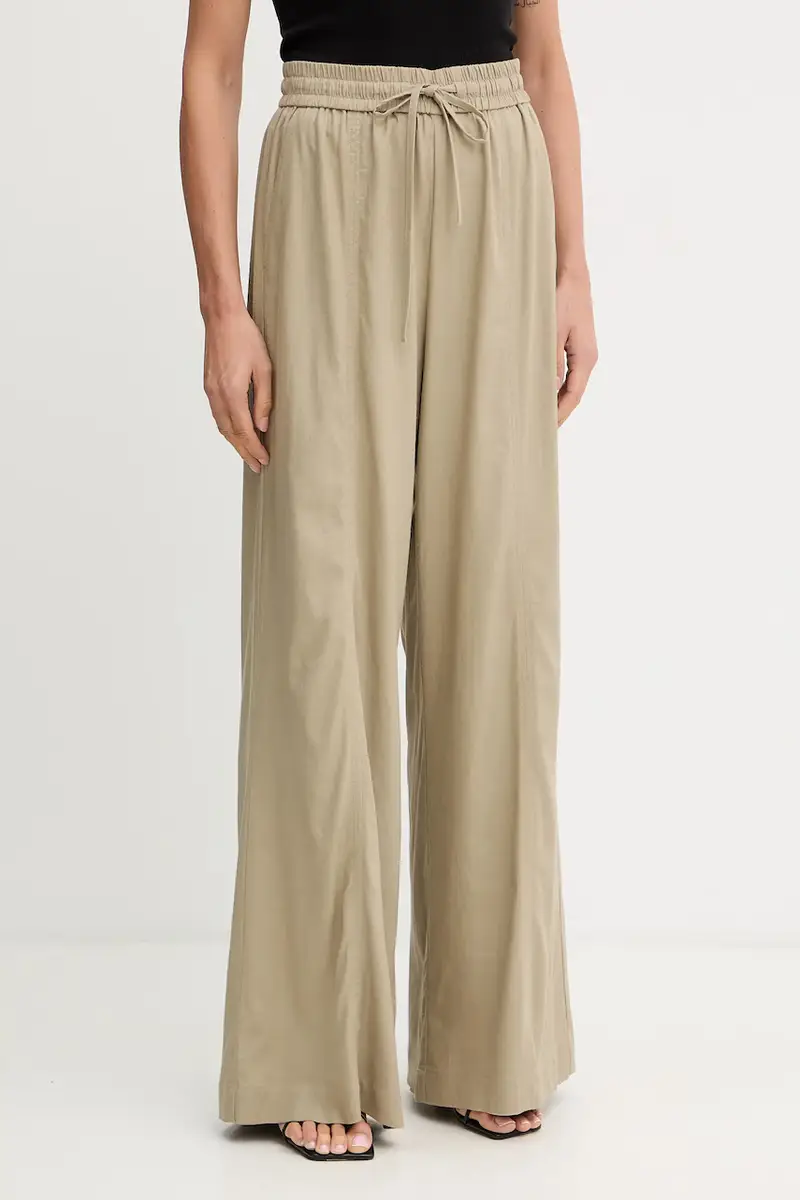 pantaloni in lino misto donna colore verde 10910517