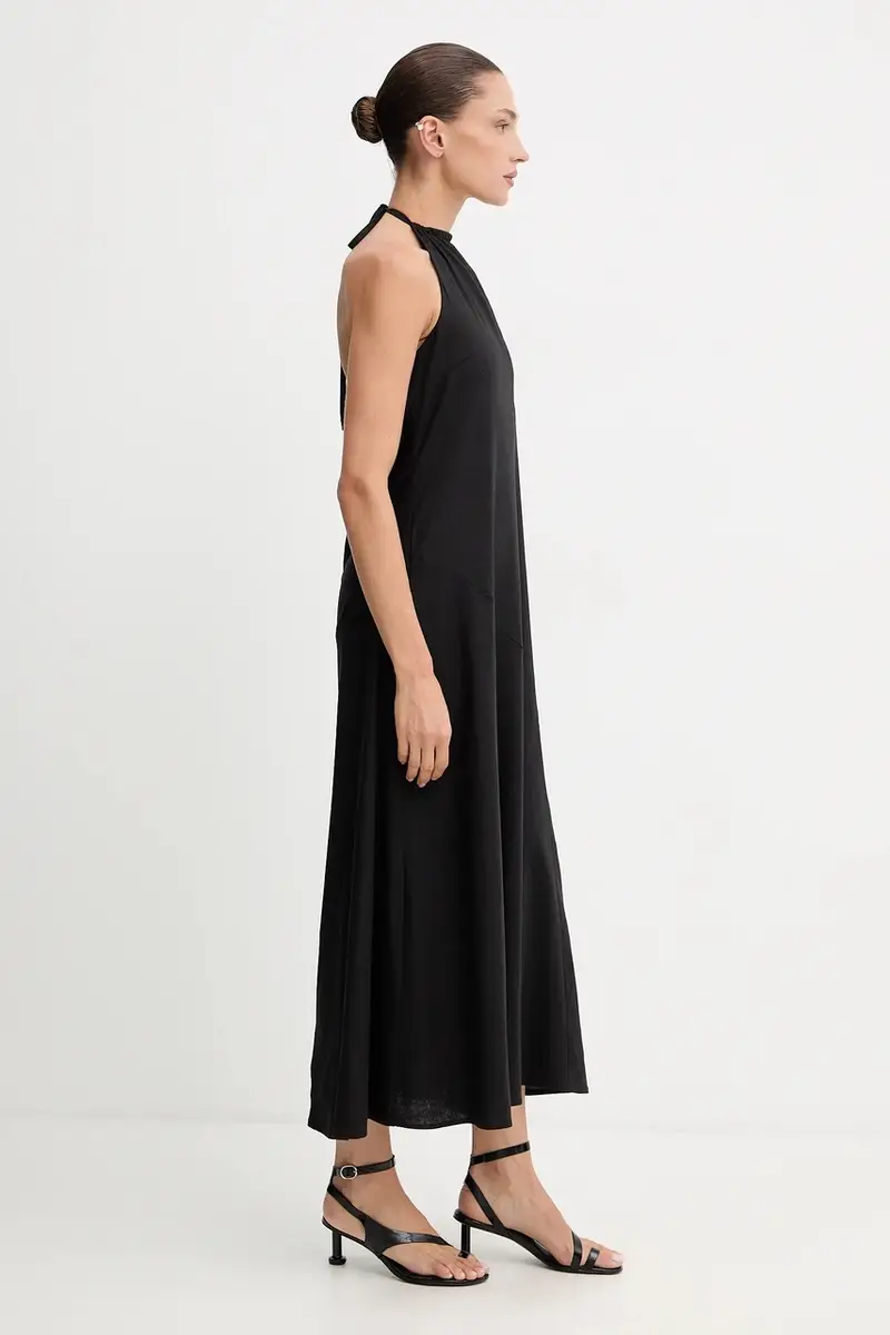 vestito con aggiunta di lino colore nero 10910282 miniatura 2