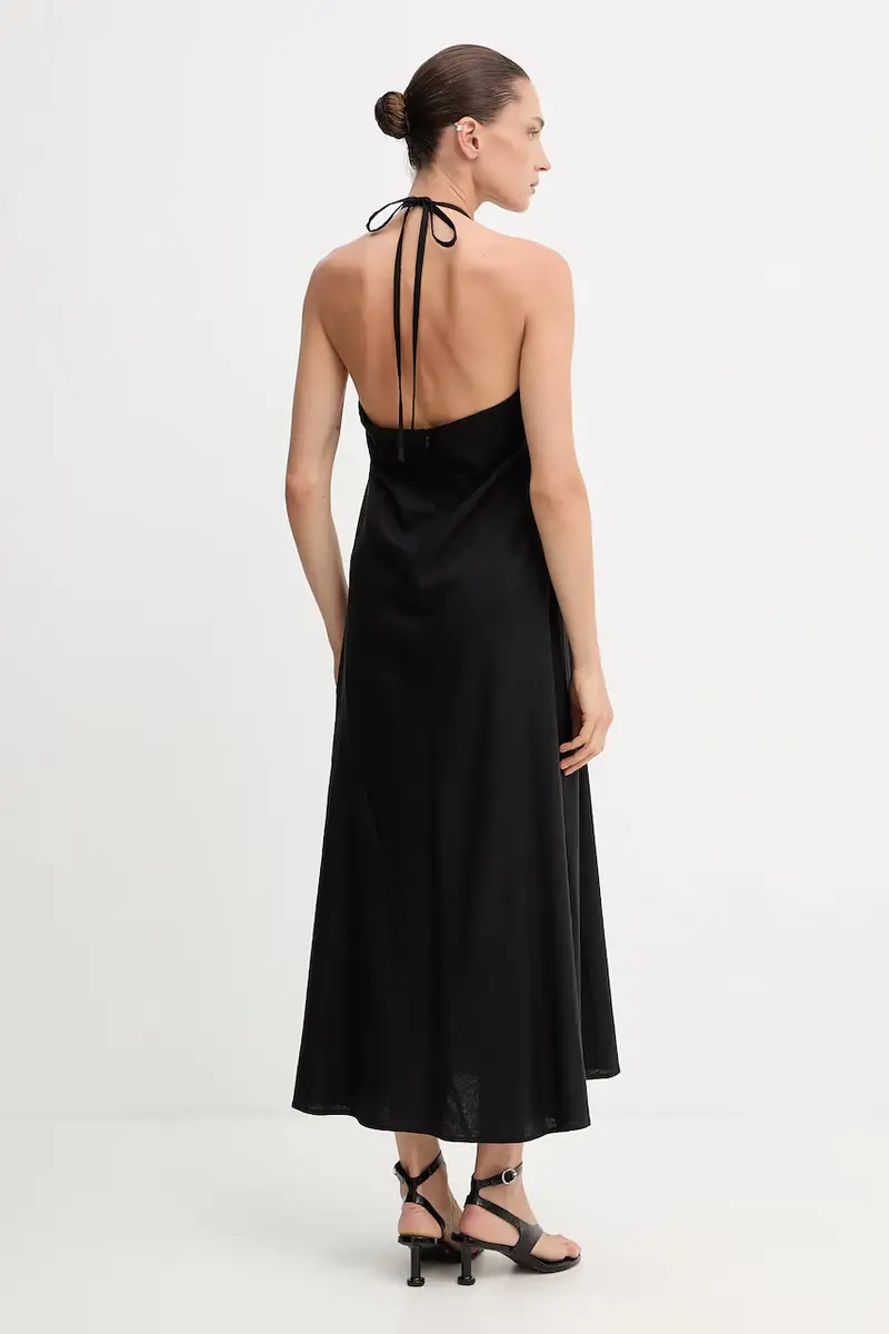 vestito con aggiunta di lino colore nero 10910282 miniatura 3