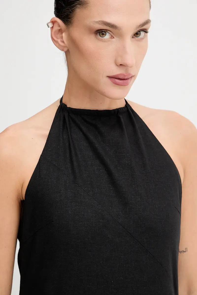 vestito con aggiunta di lino colore nero 10910282 miniatura 4