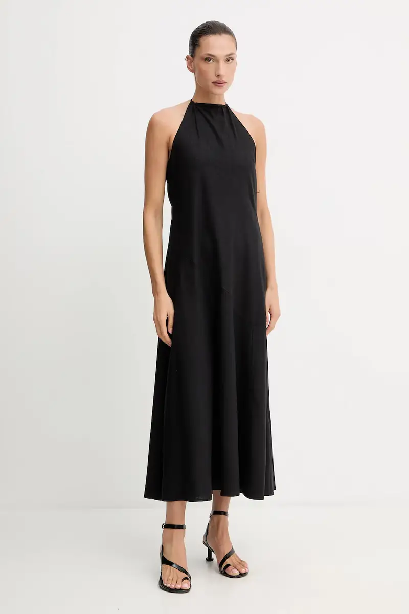 vestito con aggiunta di lino colore nero 10910282