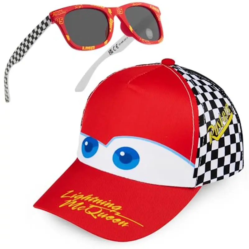 Get Trend Disney Cars Set Occhiali da Sole e Cappello Bambino Regolabile Cappellino e Protezione UV400 Occhiali Sole (Rosso/Bianca Lightning McQueen)