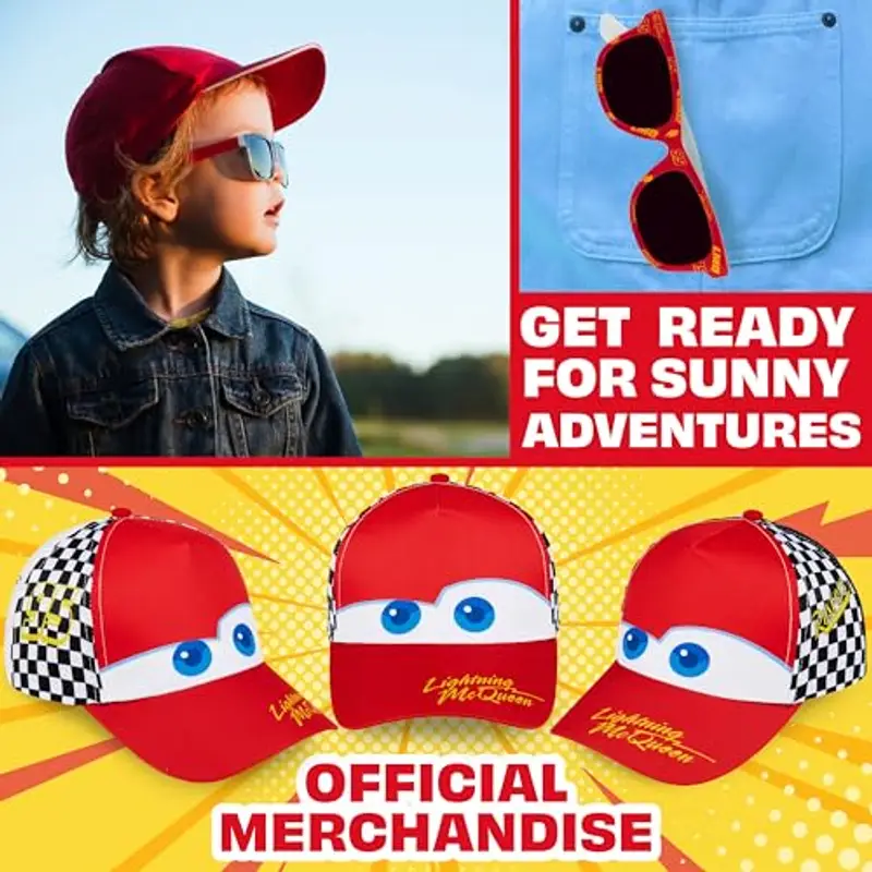 Get Trend Disney Cars Set Occhiali da Sole e Cappello Bambino Regolabile Cappellino e Protezione UV400 Occhiali Sole (Rosso/Bianca Lightning McQueen) miniatura 2