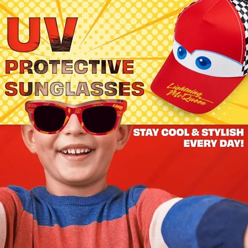 Get Trend Disney Cars Set Occhiali da Sole e Cappello Bambino Regolabile Cappellino e Protezione UV400 Occhiali Sole (Rosso/Bianca Lightning McQueen) miniatura 3