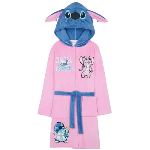 Get Trend Disney Stitch e Angel Vestaglia Bambina Adolescenti, Pile Accappatoio con 3D Orecchie, Abbigliamento da Casa
