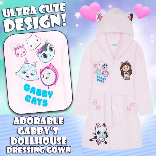 Get Trend Gabby's Dollhouse Vestaglia Bambina Adolescenti, Accappatoio con 3D Orecchie Abbigliamento da Casa Regali per miniatura 3