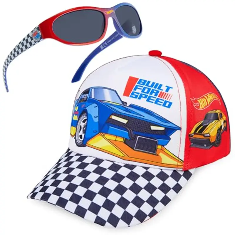 Get Trend Hot Wheels Set Occhiali da Sole e Cappello Bambino Regolabile Cappellino e Protezione UV400 Occhiali Sole (Multicolori Hot Wheels)
