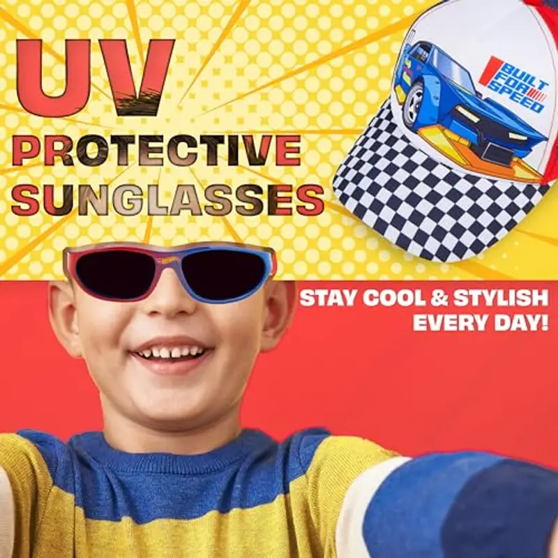 Get Trend Hot Wheels Set Occhiali da Sole e Cappello Bambino Regolabile Cappellino e Protezione UV400 Occhiali Sole (Multicolori Hot Wheels) miniatura 3