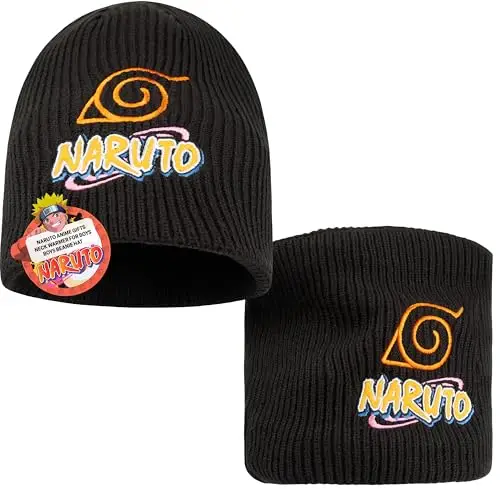 Get Trend Naruto Berretto e Scaldacollo Bambino, 2 Pz Set Invernale Bambino, Cappello Ragazzo e Scalda Collo, Regalo