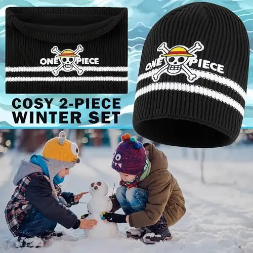 Get Trend One Piece Cappello Ragazzo, Berretto e Scaldacollo Bambino, Caldo Set Invernale Bambino Anime Regalo Bambini miniatura 2