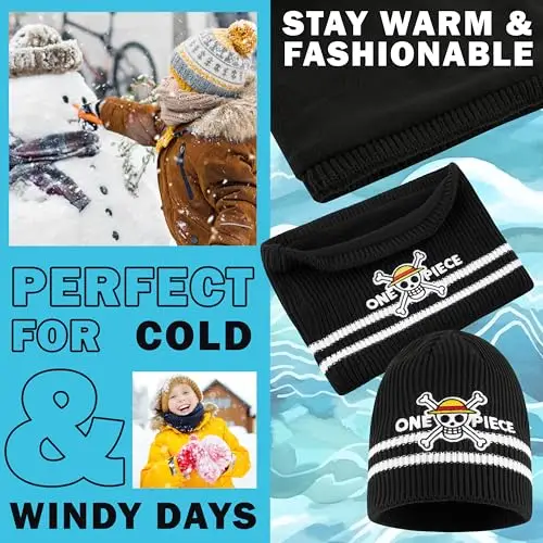 Get Trend One Piece Cappello Ragazzo, Berretto e Scaldacollo Bambino, Caldo Set Invernale Bambino Anime Regalo Bambini miniatura 3